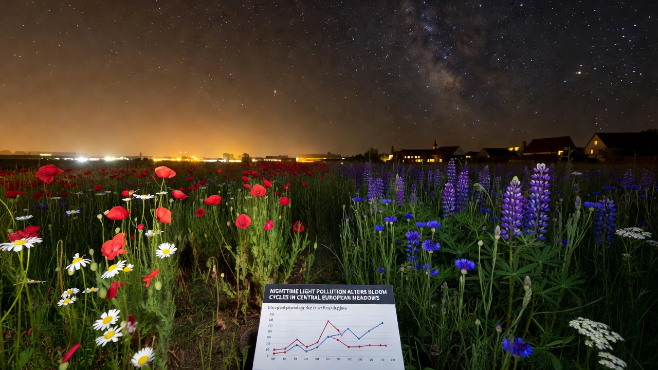 Close-up of meadow flowers under artificial light with measurement equipment in background