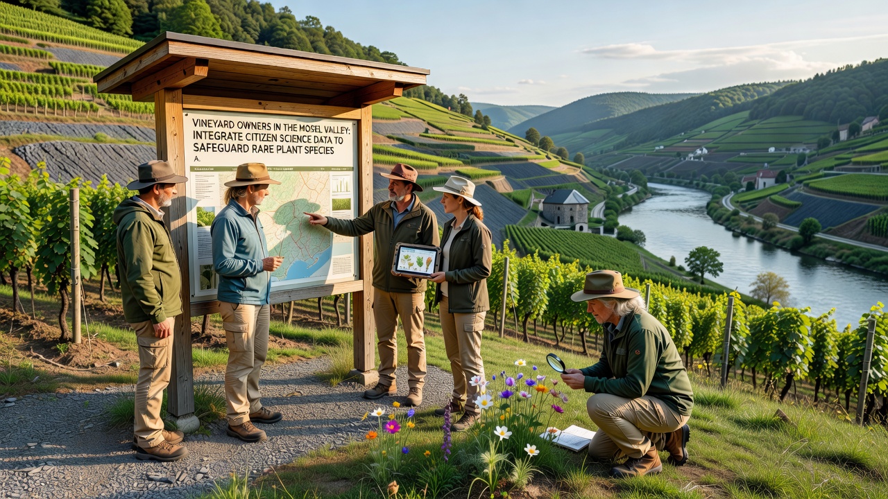 Detailed view of rare plant monitoring in Mosel vineyards using citizen science apps