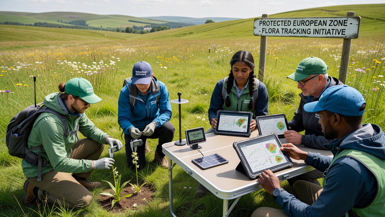 Close-up of volunteers installing a solar-powered sensor unit in an alpine protected zone